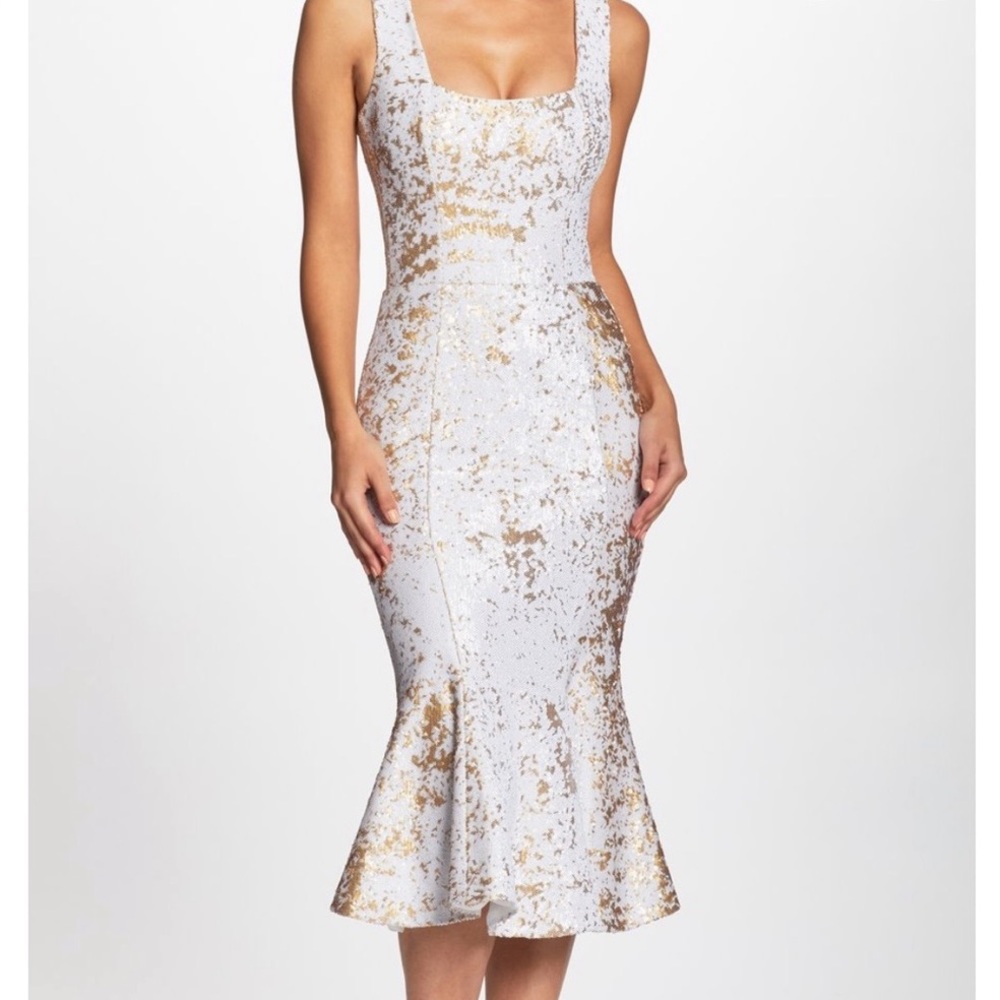 ♥️Dress the Population White and Gold Sequin dress